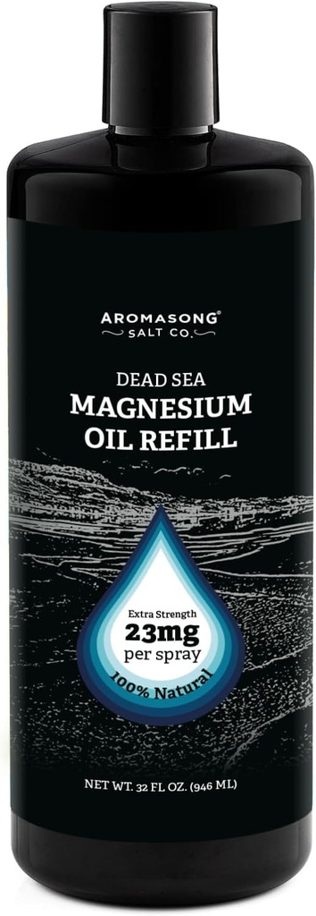 Spray Magnésium Aromasong - Extra Strength (23mg dans chaque Spritz) Bouteille de Recharge de 32 Oz, Spray Huile de Magnésium Naturel et Pure - Fabriqué aux États-Unis - pour Désagrément des jambes et favorise un sommeil calme