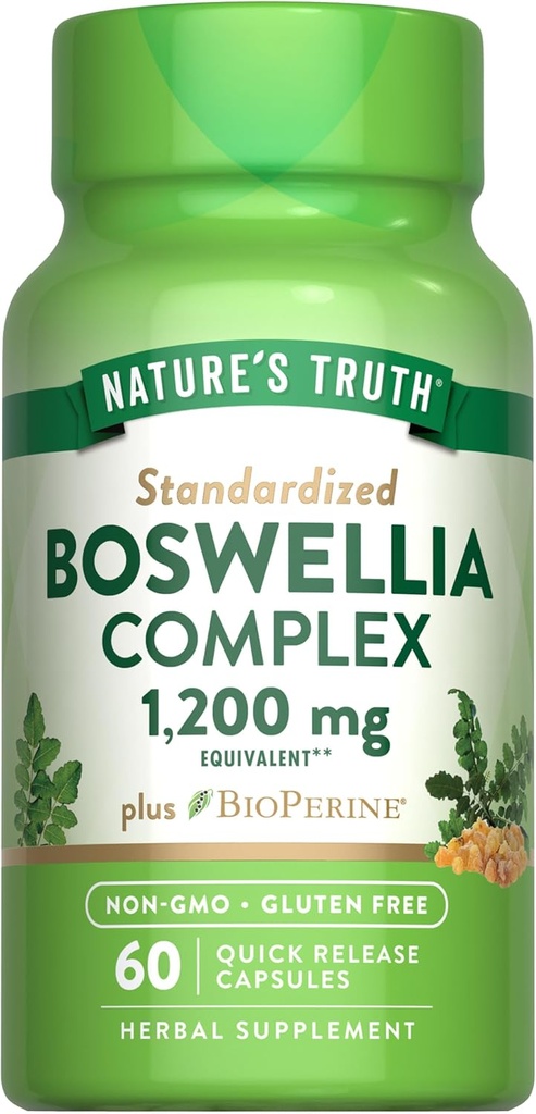 Nature's Truth Boswellia Complex $ 1200mg $ 60 Capsules avec BioPerine $ Supplément sans OGM et sans gluten