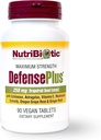 NutriBiotique – DefensePlus, 90 Comprimés - 11 en 1 Immune support avec vitamine C, zinc, extrait de graines de pamplemousse, Echinacea, Astragalus Root & Immune boosting Extraits et champignons - végétalien et sans gluten