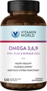 Vitamine World Triple Omega 3-6-9 3000mg avec des huiles de poisson, de lin, de bore et de primrose du soir, acides gras Omega-3 avec EPA et DHA, soutient la santé cardiaque, cérébrale et immunitaire, sans gluten, 120 Softgels