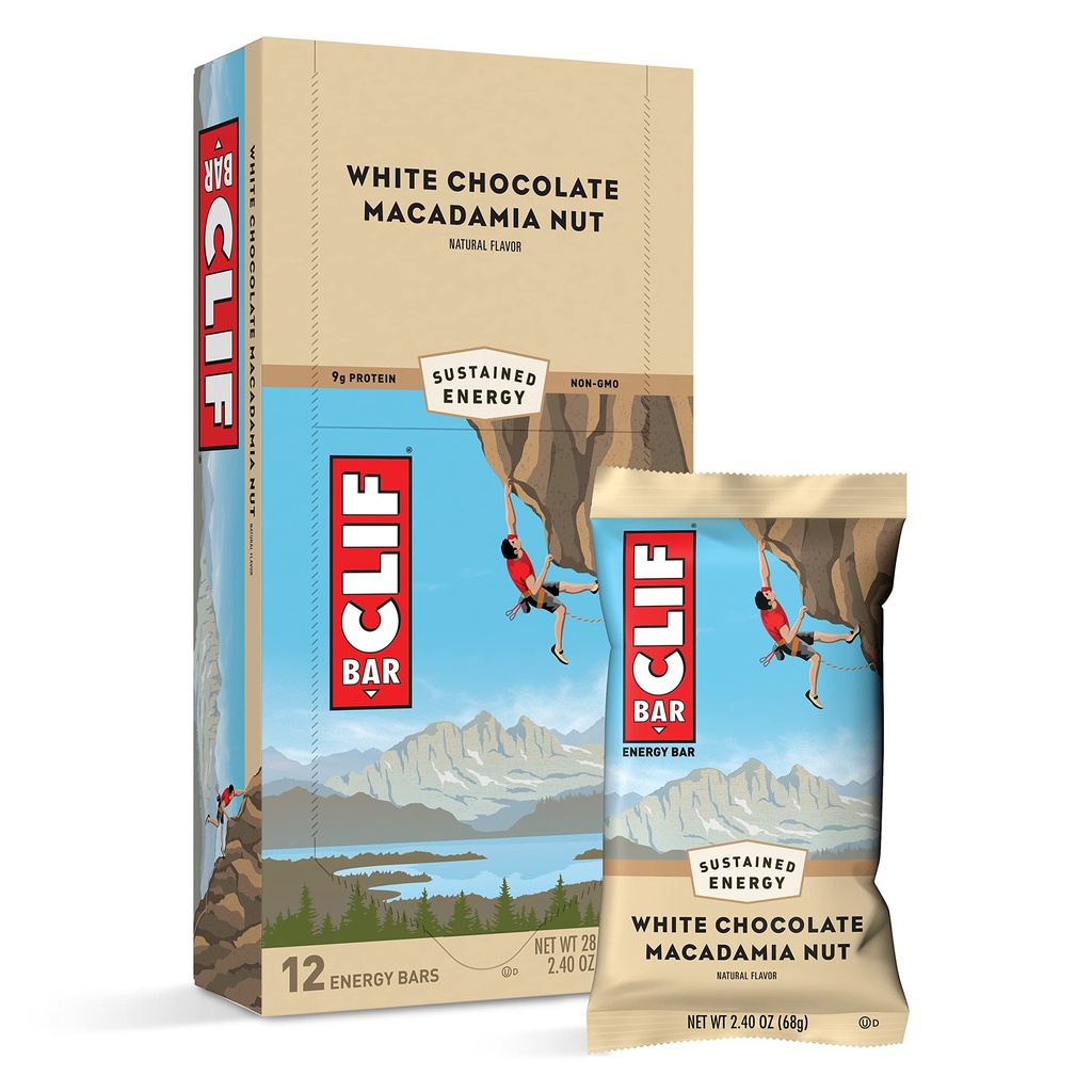 Barres de clif - Barres d'énergie - Chocolat blanc Macadamia Nut Flavor - Fabriqué avec de l'avoine biologique - Alimentation végétale - Végétarien - Kosher (2.4 Barres de protéines d'Once, 12 Nombre) Emballage Mai Varier