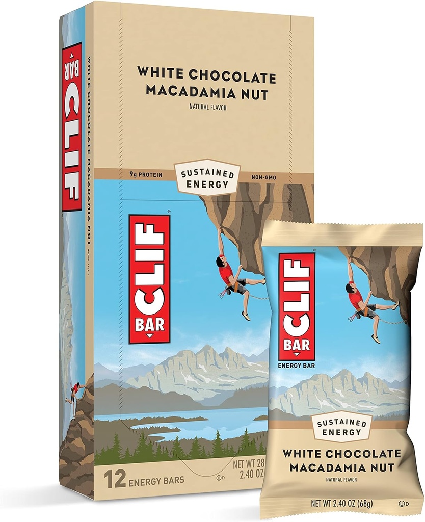 Barres de clif - Barres d'énergie - Chocolat blanc Macadamia Nut Flavor - Fabriqué avec de l'avoine biologique - Alimentation végétale - Végétarien - Kosher (2.4 Barres de protéines d'Once, 12 Nombre) Emballage Mai Varier