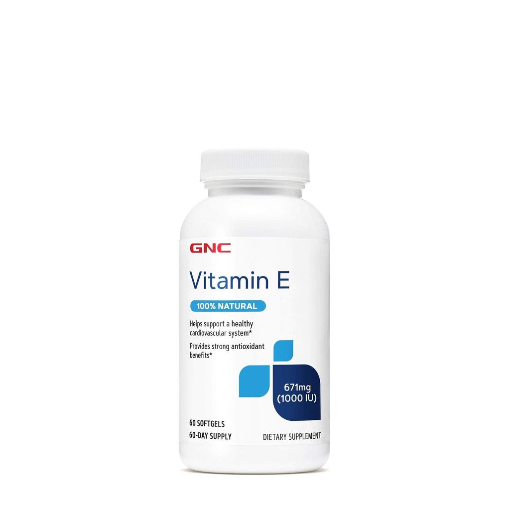 GNC Vitamine E 100% naturel 1000UI - 60 Softgels, 60 portions