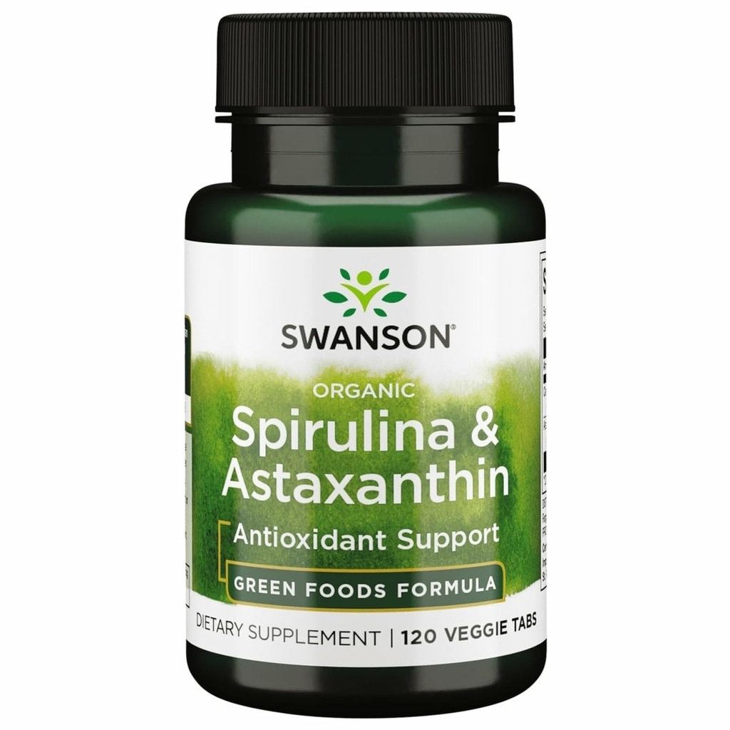 Swanson Spiruline biologique et astaxanthine 120 Tablets de légumes