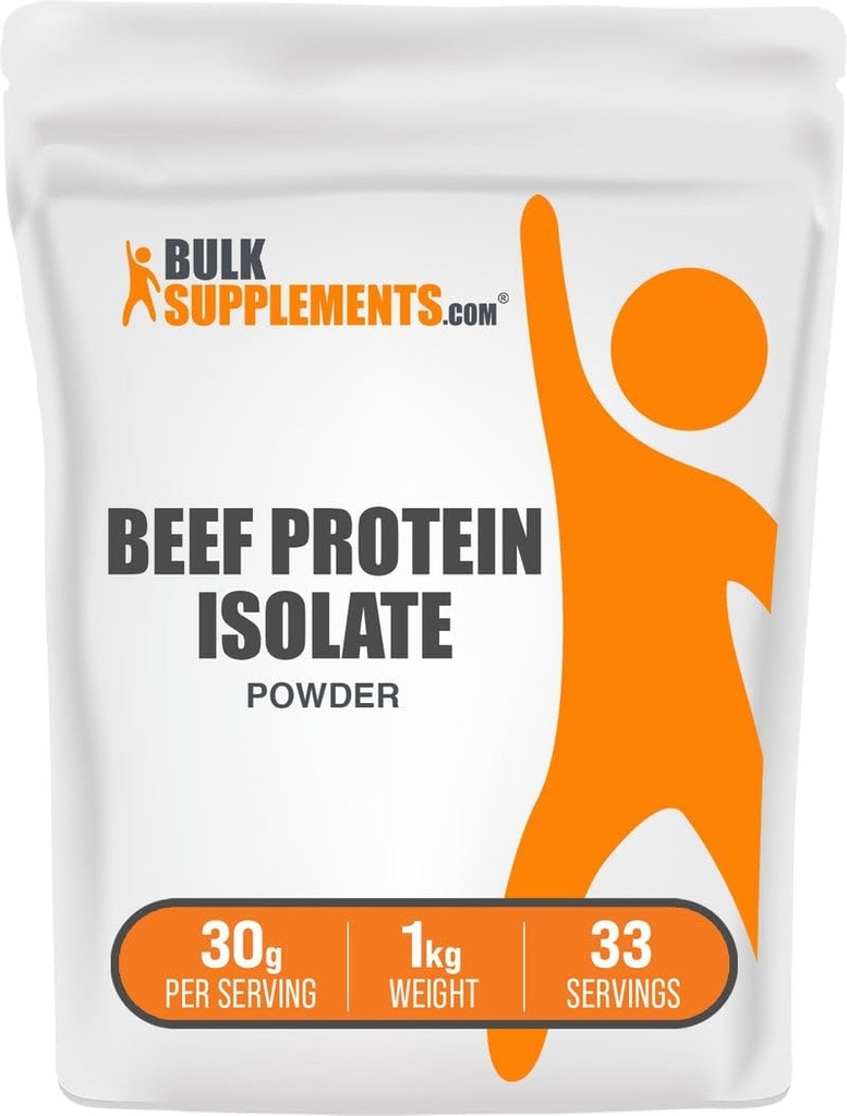 BulkSupplements.com Poudre isolate de protéines de boeuf - Poudre de protéines sans lactose, Poudre de protéines de boeuf - Sans aromatisants et sans gluten, 30g par portion, 1kg (2,2 lbs) (paquet de 1)