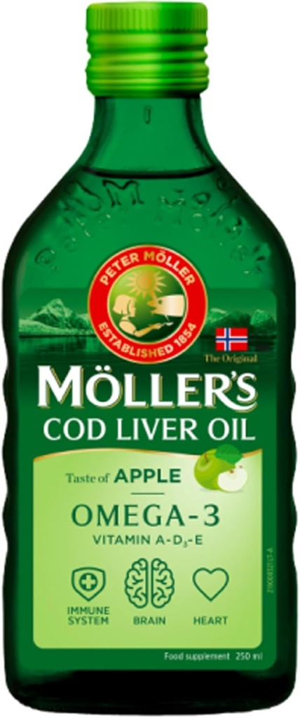 Moller's Fish Oil Norwegian Natural Flavour - Dietary Supplement, 8.45 fl oz (Lemon, Apple, Fruit, Natural Flavours) (250 ml, Unflavored (Natural))
