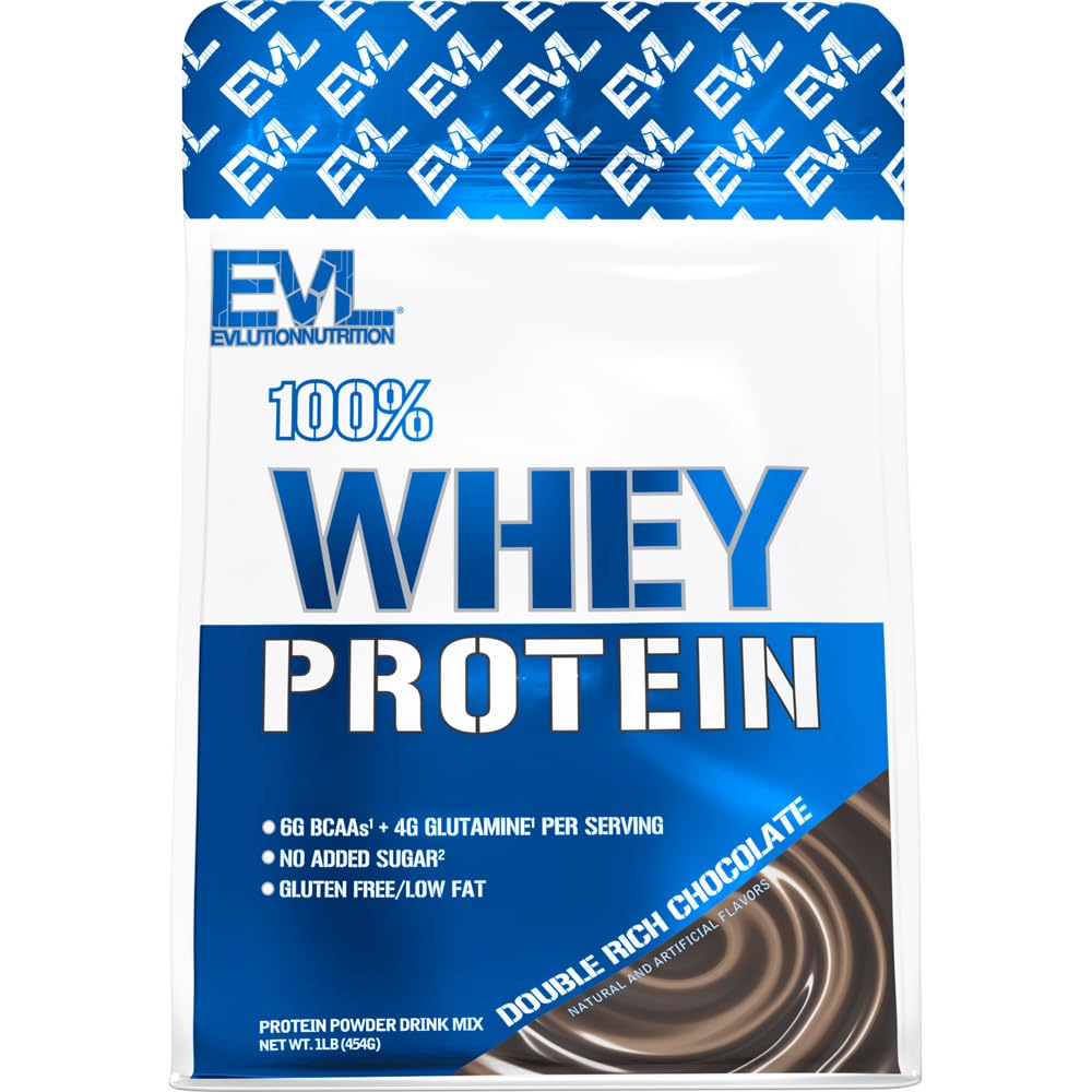Évlution Nutrition 100% Whey Protein, 25g de Whey Protein, 6g de BCAA, 4g de glutamine, sans gluten (1 LB, chocolat double riche)