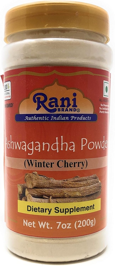 Rani Ashwagandha Poudre (Withania Somnifera) 7oz (200g) PET Jar ~ Tout naturel , Pas de couleur , Gluten Friendly , Vegan , Non-OGM , Pas de sel ou de remplissage , Origine indienne