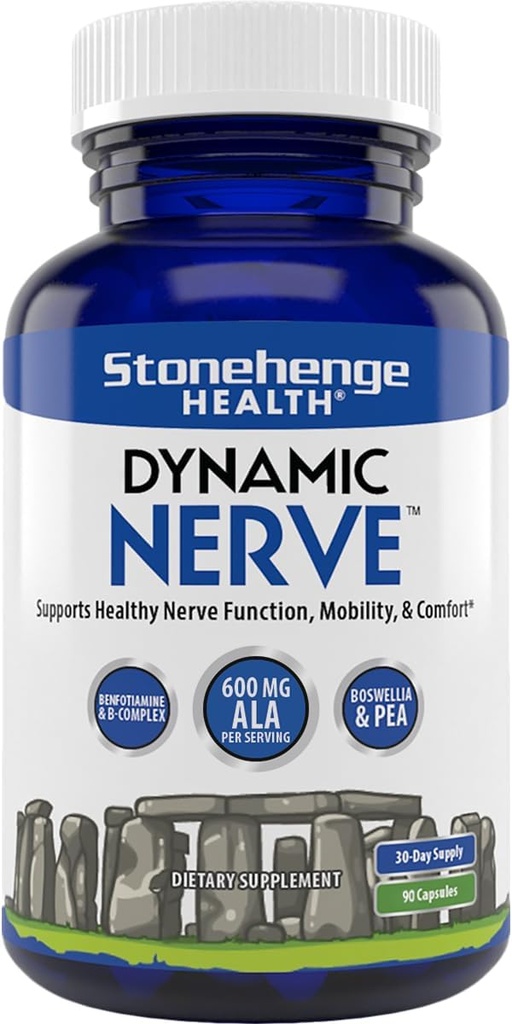 Stonehenge Health Dynamic Nerve Supplement - soutient la fonction nerve dans les doigts, les orteils, les mains et les pieds avec acide alpha lipoïque ALA, Benfotiamine, pois, complexe Robust B, Boswellia