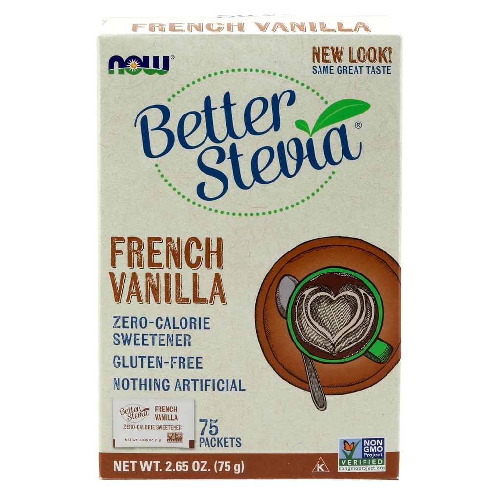 Nourriture, BetterStevia French Vanilla Granulated Packets Zero-Calorie Sweetener, Keto Friendly, Convient aux diabétiques, Aucun Erythritol 75 Compte