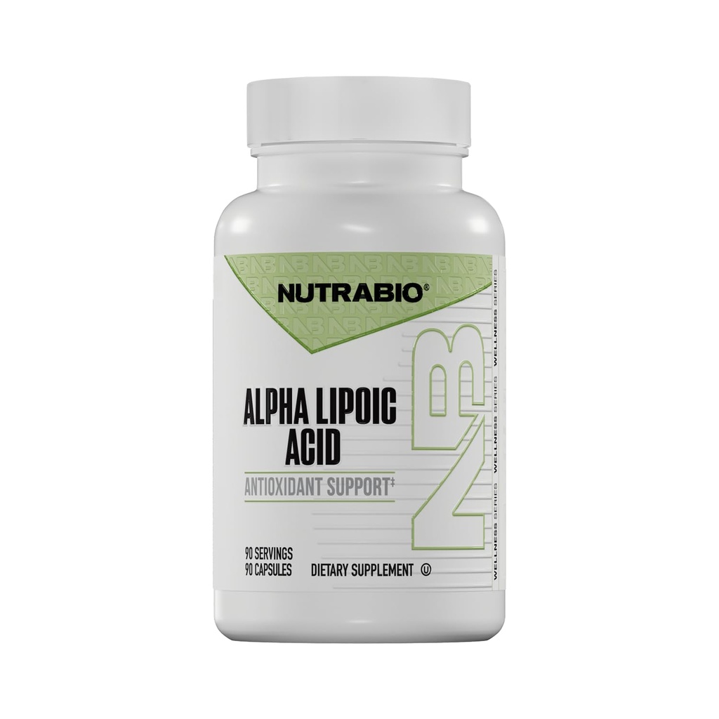 Supplément à l'acide lipoïque alpha NutraBio (ALA), 300mg – soutient la santé antioxydante, peut stimuler la production d'énergie et le bien-être, 90 Capsules végétales