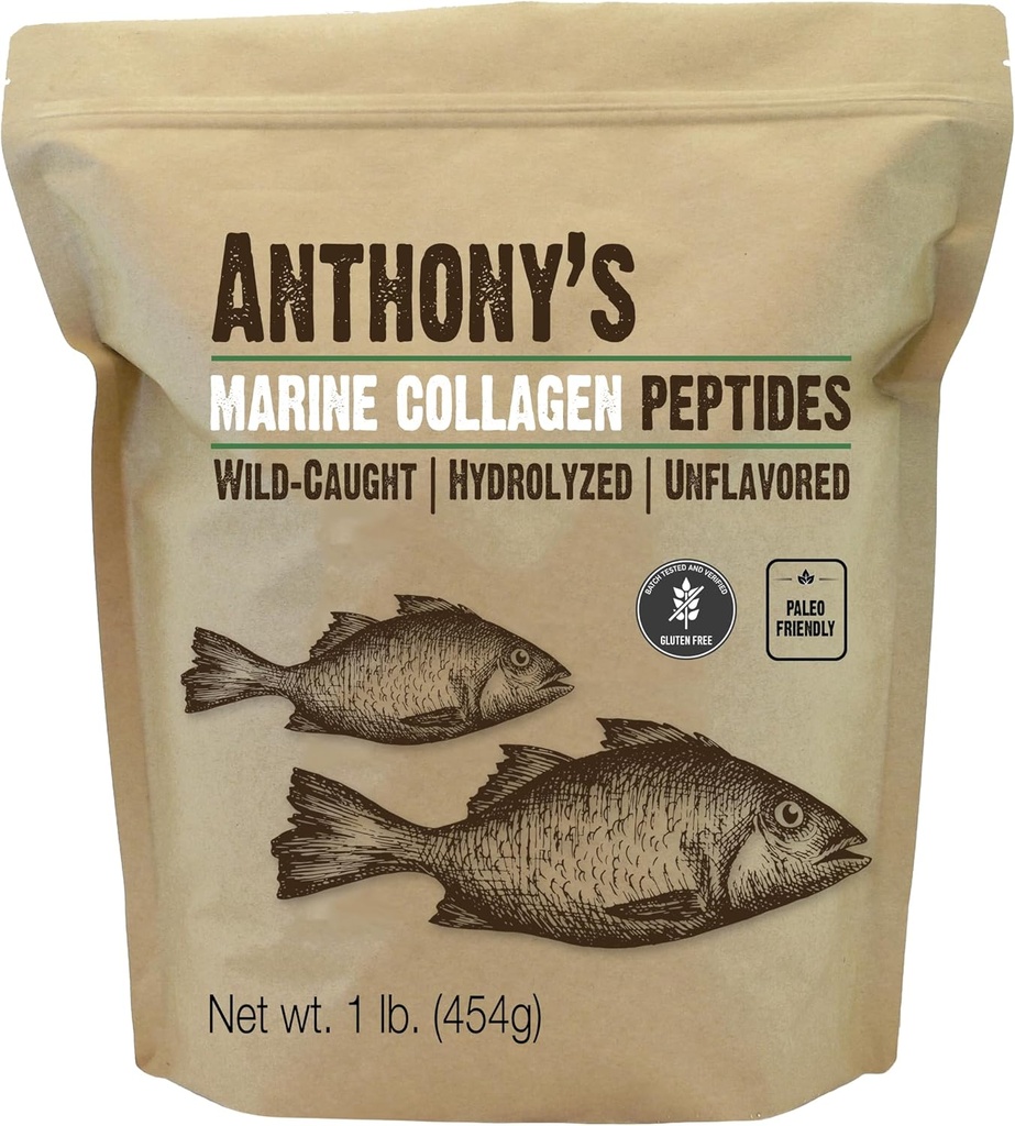 Anthony's Hydrolyzed Marine Collagen Peptides, sans gluten, Paléo et Keto Friendly, Sans saveur, 1-Pound
