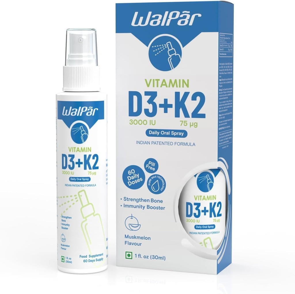 Vaporisateur oral Vitamine D3 et K2 (60 doses) - 75mcg, 3000 UI Multivitamine Spray- Muskmelon Flavor - Absorption facile Vitamine orale D Supplément liquide - Bone Health Support et Immune Spray pour adultes