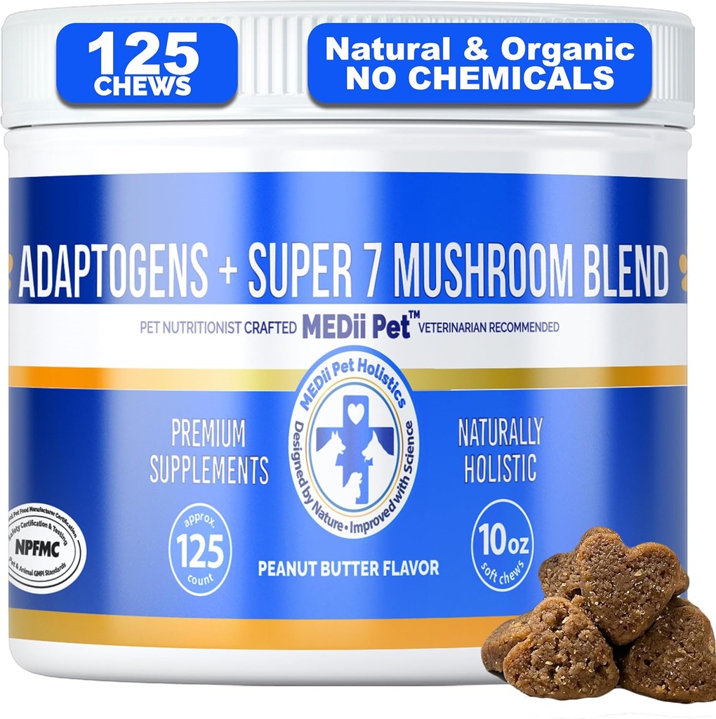 MediiPet 7 Champignons Immune Chews - Supplément Champignon pour chien - Buddy Guard for Dogs Lumps & Bumps - Reishi, Shiitake, Maitake, Turquie Tail - Promouvoir le bien-être, combattre le stress oxydatif, le vieillissement en santé