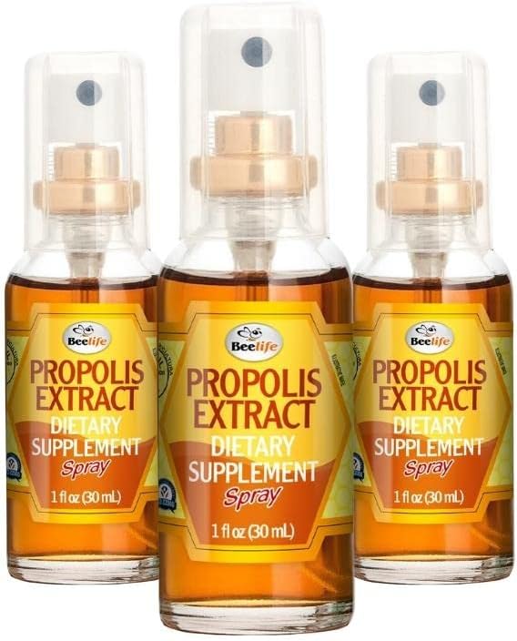 Spray de soulagement de la gorge de la propolis de la propolis - Spray de la propolis - Support naturel immunitaire, aide à calmer la toux et la gorge sèche, Itchy - Pas de sucre - 3-Pack