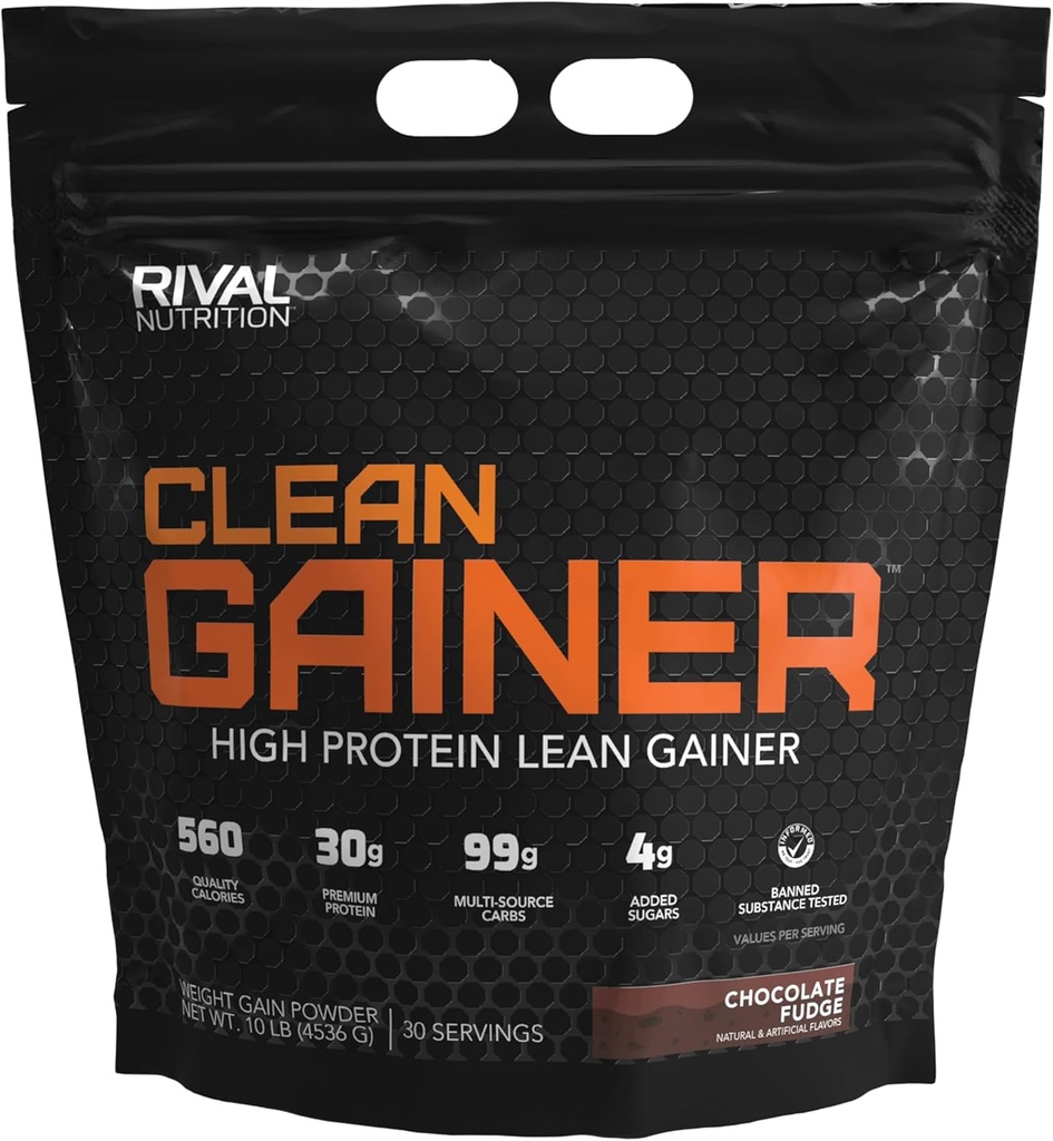 Rivalus Clean Gainer - Chocolate Fudge 10 Pound - Delicious Lean Mass Gainer with Premium Dairy Proteins, Complex Carbohydrates, and Quality Lipids, No Banned Substances, Made in USA