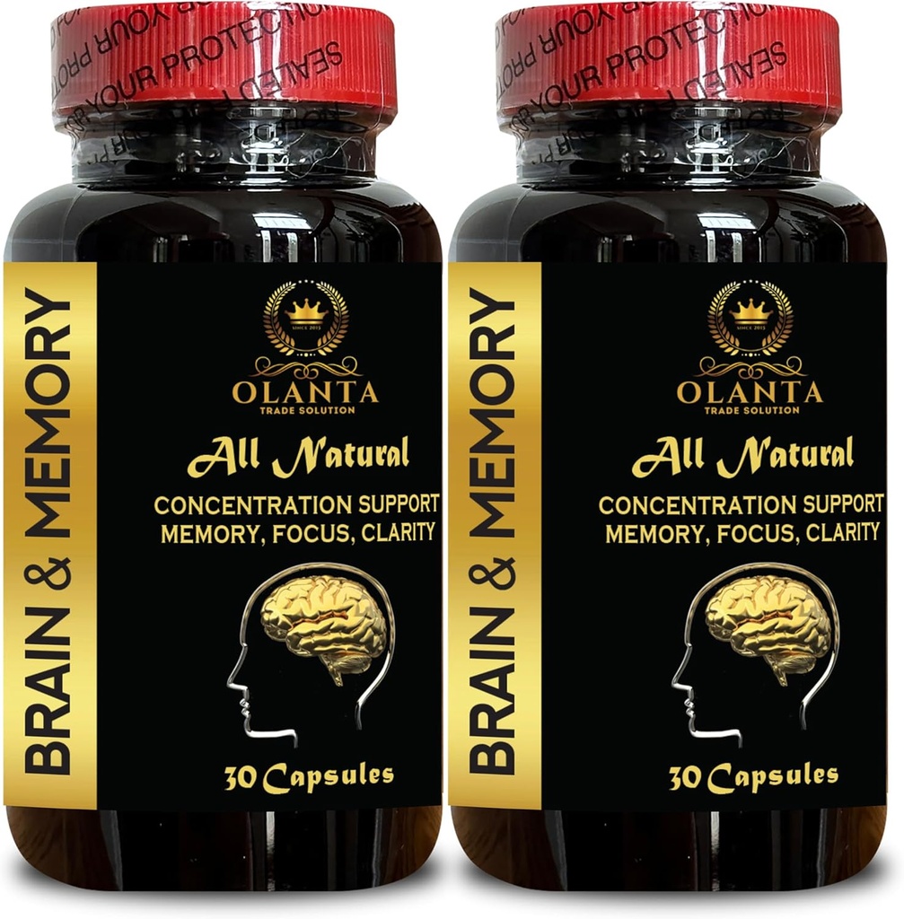 Soutien à la mémoire cérébrale - Suppléments pour la santé cérébrale pour adultes, clarté mentale et amélioration cognitive, Supplément pour le cerveau tout naturel pour la mémoire et le focus - 2 bouteilles 60 capsules