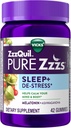 ZzzQuil PURE Zzzs De-Stress Melatonin Aide au sommeil Gummies, aide à calmer votre esprit et votre corps, Ashwagandha pour le soutien du stress, Aide au sommeil pour les adultes, 1 mg par gummy, 42 Compte
