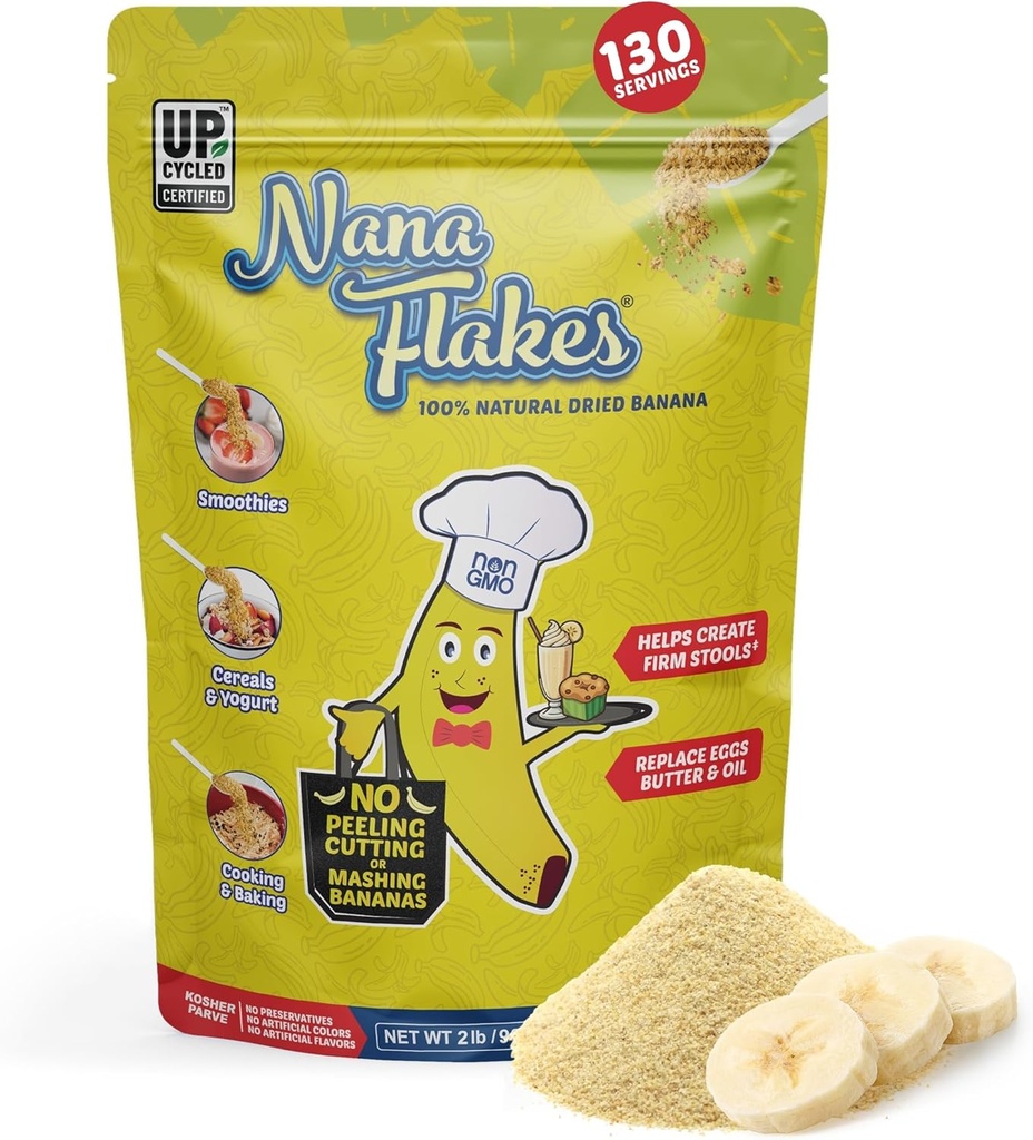 Conceptions nutritionnelles Nana Flakes 100% poudre de banane naturelle, soutien digestif - Source de potassium et fibre - Substitut pour les œufs, le beurre ou l'huile dans le four (2LB sac)