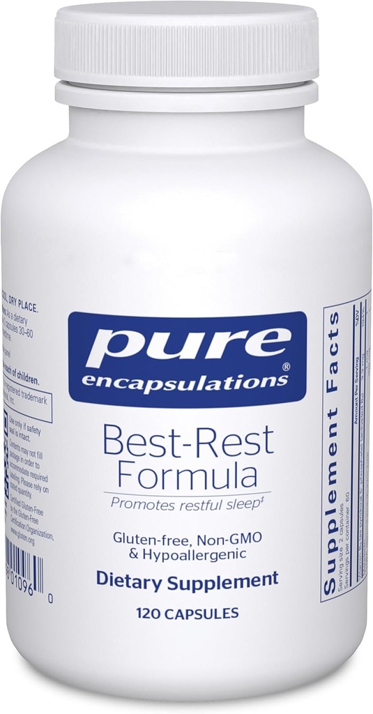Pure Encapsulations Meilleure formule Rest - Supporte le sommeil reposant - pour la relaxation - Supplément de sommeil reposant - Non-OGM et végétalien - 120 Capsules