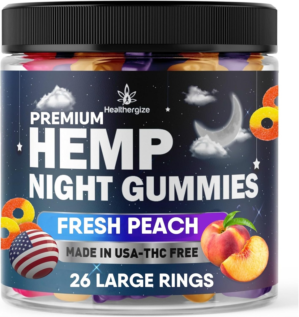 Gummies de chanvre Temps de nuit, Gummies de Nap à haute puissance, Paix et détente, Ours de pêche Bague Gummy Edibles, Bonne humeur, Calme Bedtime-Gomitas para Dormir, Huile de chanvre naturel-Fabriqué aux États-Unis