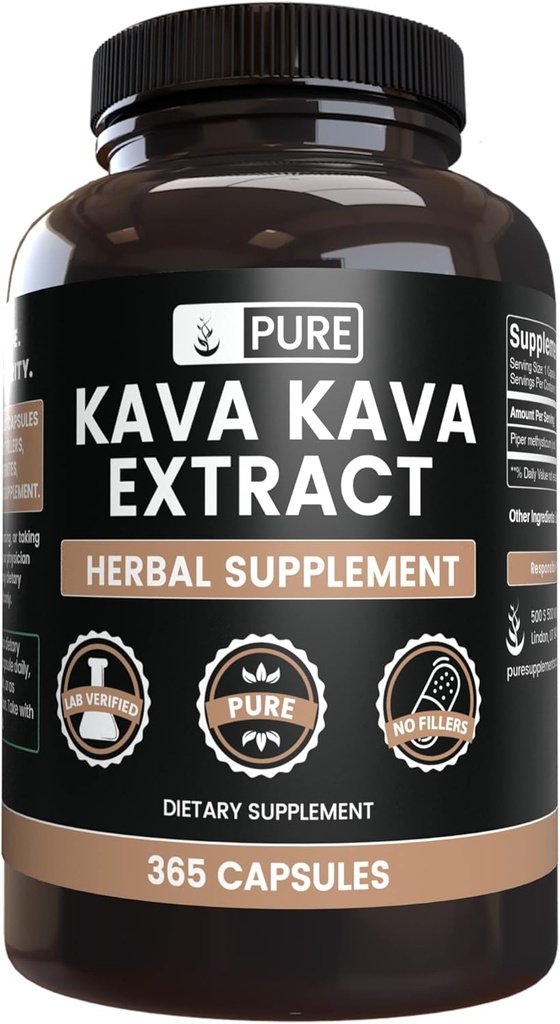 PURE ORIGINAL INGRÉDIENTS Kava Kava (365 Capsules) Pas de Magnésium ou de Rice Fillers, Toujours Pure, Verified Lab