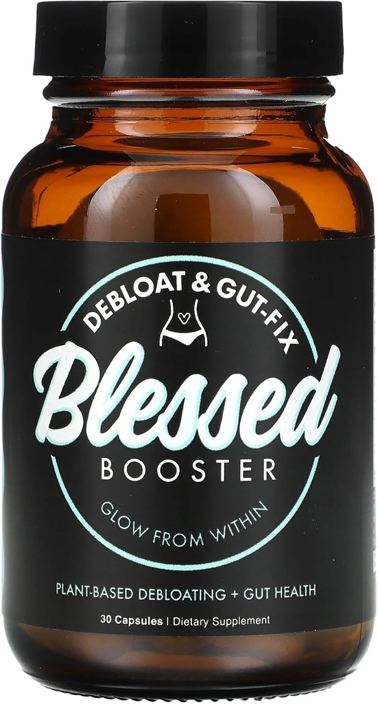 BLESSED Booster De-Bloat & Gut Fix - Daily De-Bloat & Gut Health for Belly Bloat Relief & Water Retention, Enzymes digestifs, à base végétale, Vegan-friendly, sans gluten, sans sucre (30 capsules)
