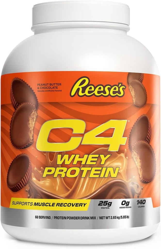 Cellucor C4 Poudre de protéines de lactosérum, ReeseS Beurre d'arachide et chocolat - 25g Protéine, 0g Sucre ajouté, 140 calories par portion, soutient la récupération musculaire, 66 portions, Premium Whey pour post-travail