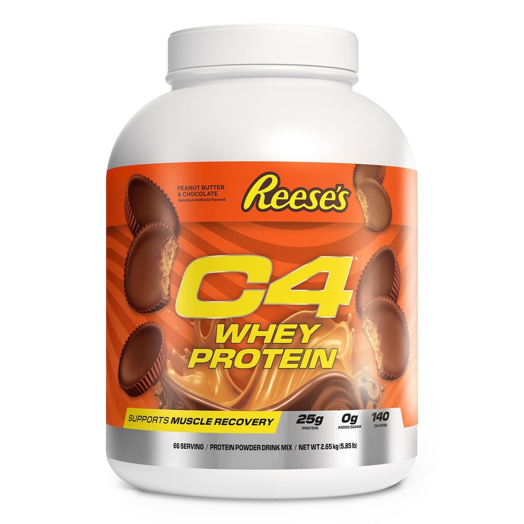 Cellucor C4 Poudre de protéines de lactosérum, ReeseS Beurre d'arachide et chocolat - 25g Protéine, 0g Sucre ajouté, 140 calories par portion, soutient la récupération musculaire, 66 portions, Premium Whey pour post-travail