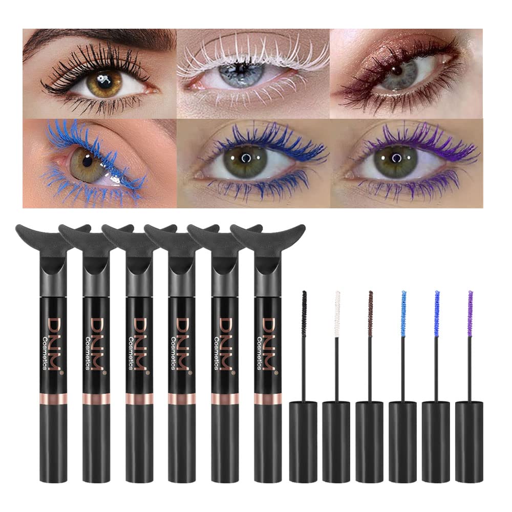 Mascara couleur DNM pour cils,Mascara couleur sirène Imperméable,6Pcs/Set,Noir,Blanc,Blue,Purple,BrownCharmante longue durée cruelty Free & Vegan Volumineux Mascara pour femmes maquillage des yeux