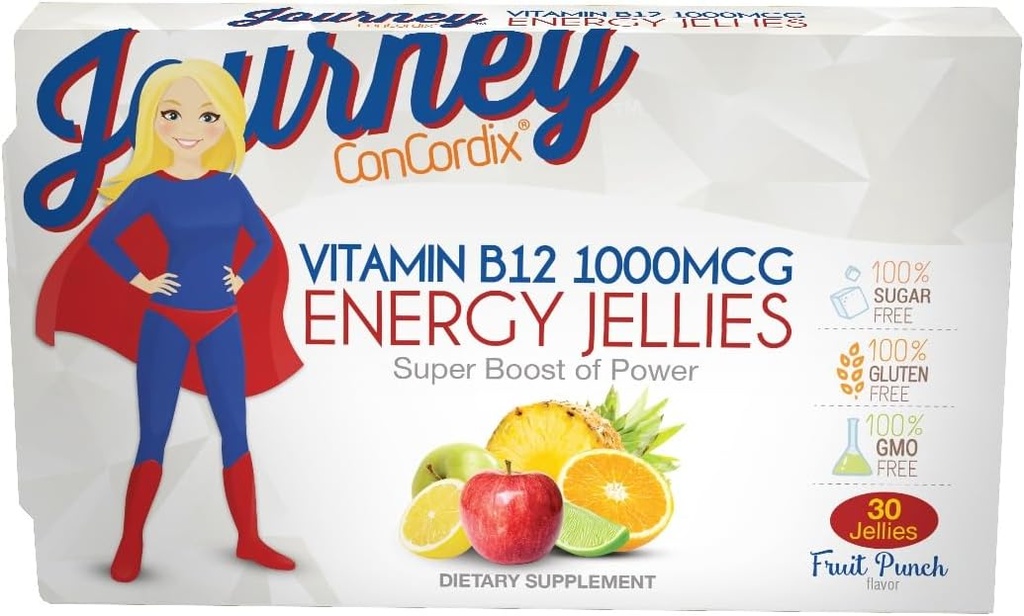 Voyage d'alimentation bariatrique 1 000 mcg Vitamine B12 Jellies d'énergie sans sucre Punch aux fruits (30 comtes)