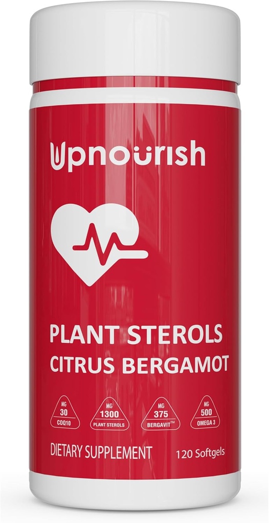 UpNourish Plant Stérols supplément agrumes Bergamote avec CoQ10, Omega 3, feuille d'olive, curcumine curcumine, ail noir et niacine - 120 Softgels