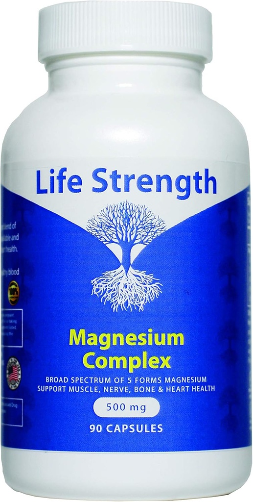 5 Forms Magnesium Complex 500 MG - 90 Capsules - Oxide Citrate Aspartate Glycinate & Gluconate - Non GMO, Soy, Gluten & Dairy Free Vegetable Capsules