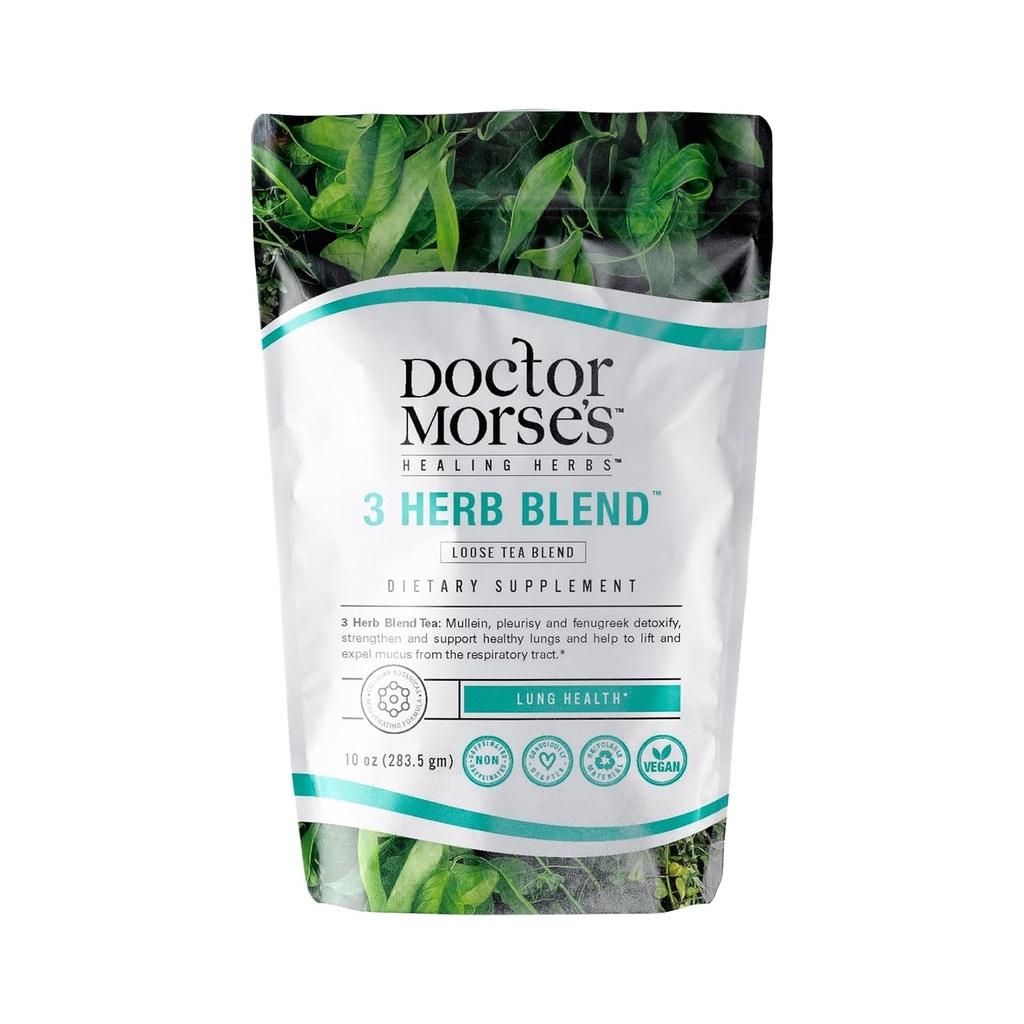 Doctor Morse's - Mullein Leaf Tea - Thé à 3 herbes - 86 portions, 7oz - Sans caféine - Soutien pulmonaire et respiratoire complet - Mullein Leaf, Pleurisy Root & Fenugreek Extrait