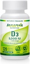 High Potency Vitamine D3 5000 UI – Boost Immune, soutien os et dents, facile à avaler 120 capsules de légumes
