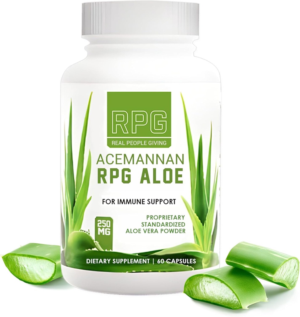 RPG Acemannan Aloe Vera Capsules - Supplément alimentaire Aloevera avec Immune et Gut Support Aloe Vera Capsule en poudre - 60 pilules (250 MG)