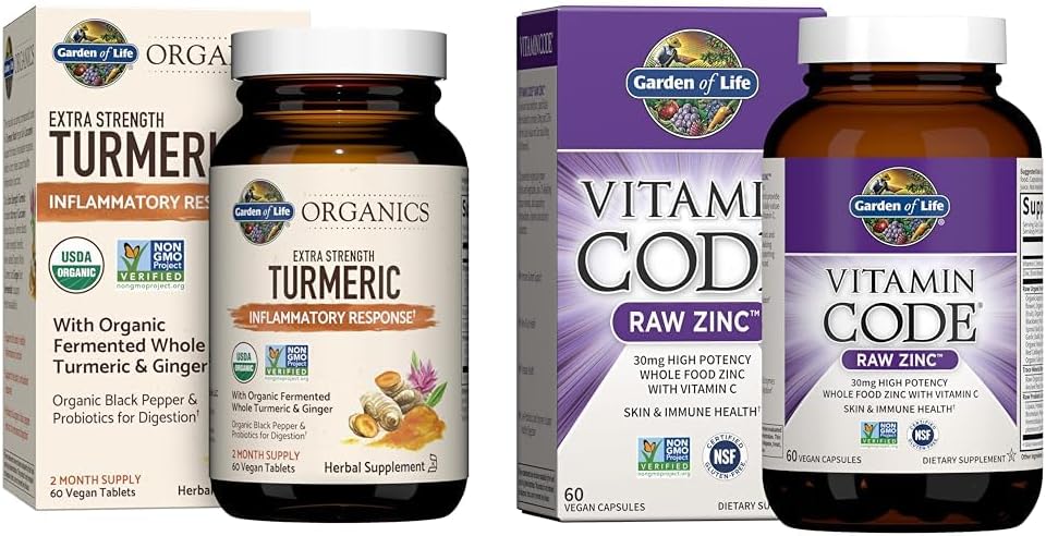 Jardin de la vie Réponse inflammatoire curcuma 60 comprimés 100mg Curcumin & Zinc suppléments 30mg haute puissance pour la santé immunitaire