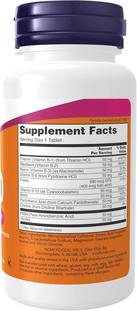 Suppléments, vitamine B-50 mg, production d'énergie*, santé du système nerveux*, 100 comprimés (paquet de 2)
