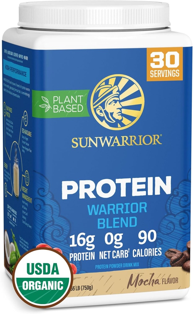Poudre de protéines végétaliennes avec BCAA-Og Organic Hemp Seed Protein Gluten Free Non-GMO Laitière Sans sucre de soja Sans faible teneur en glucides Poudre de protéines à base de plantes de Mocha 30 SRV 750 G-Og Mélange de guerriers par Sunwarrior