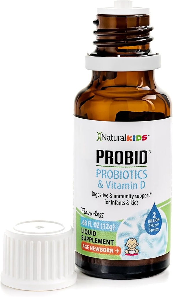 NaturalKids Probiotiques liquides pour les bébés et les enfants avec des gouttes probiotiques de vitamine D pour les nourrissons Supplément de santé digestive et de soutien immunitaire - gouttes probiotiques pour bébé probide - Sans saveur .68 Fl Oz.