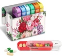 FINPAC Weekly Pill Organizers 4 fois par jour, diapositive ouverte PU cas de voyage en cuir Pill vitaminique Rappel et planificateur avec carte de nom pour le matin