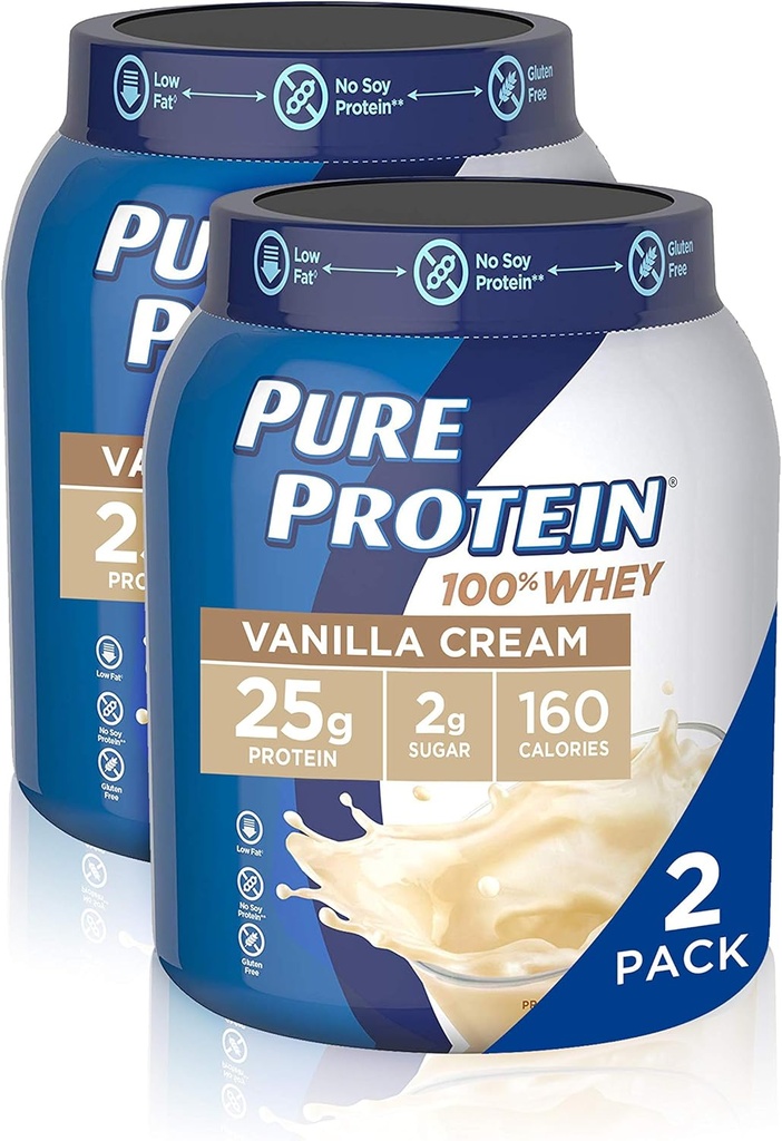 Poudre de protéines de lactosérum par protéines pures, sans gluten, crème de vanille, 1,75 lbs, 2 emballages