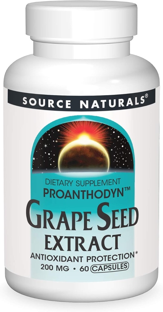 Source Naturals Extrait de graines de raisin proanthodyne, protection antioxydante, soutient un cerveau vieillissant en santé*, 200 mg - 60 capsules