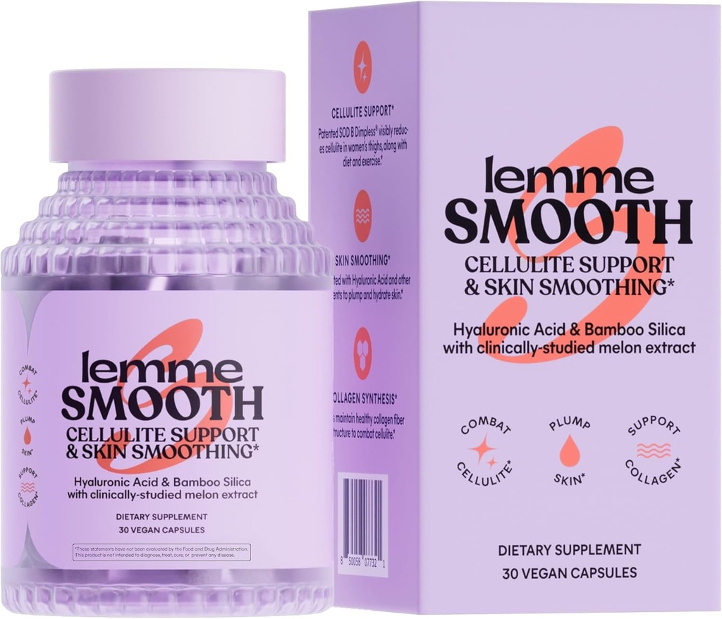 Capsules anticellulite lisses pour les femmes, jambes et cuisses lisses, réduire la cellulite et la peau crépeuse avec SOD et Silice étudié cliniquement (1 mois 30 ct)