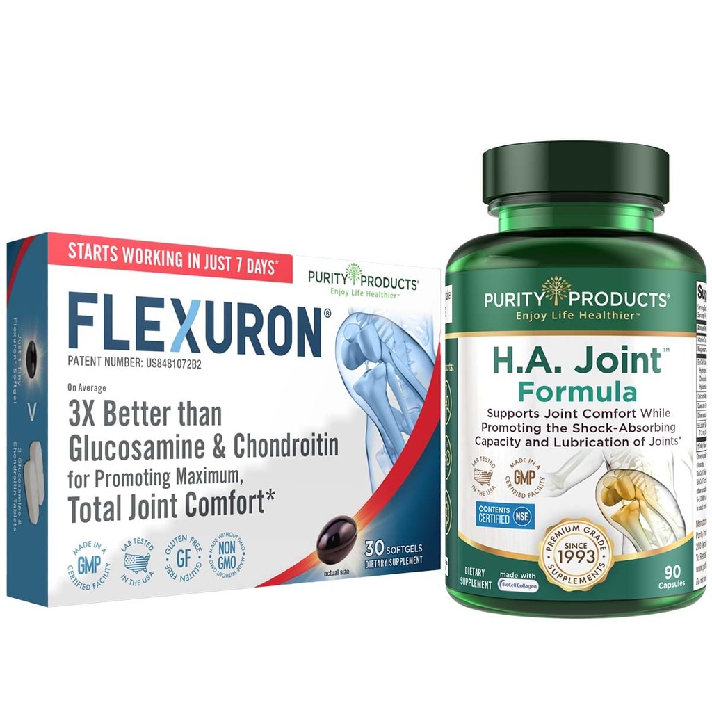 Produits de pureté Flexuron Formule articulaire + H.A. Flexuron articulaire (huile de krill, acide hyaluronique à faible poids moléculaire, astaxanthine) - HA Joint (BioCell Collagen, Boswellia Serrata, Quercetin, H.A. + Plus)