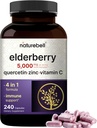 NatureBell Sambucus Elderberry Capsules, 5000mg Par portion avec Quercetin 500mg, Vitamine C et Zinc, 240 Count.