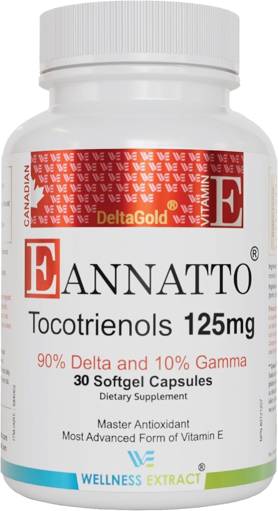 SENSIBILISATION EXTRACT Eannatto Tocotriénols suppléments de vitamine E tocophérol sans, sans OGM, sans gluten et antioxydant (125MG 30 Softgels)
