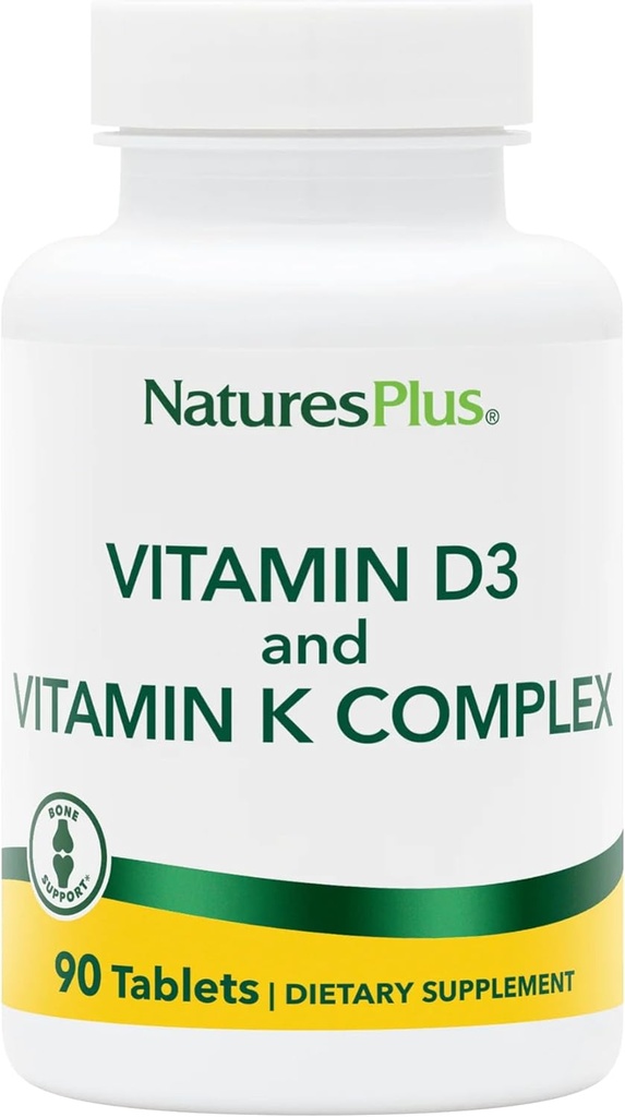 Natures Plus Vitamins D3 & K2-90 Tablets - Promotes Bone Support, Immune Function, Cardiovascular Health & Mood Balance - Vegetarian, Gluten Free - 90 Servings