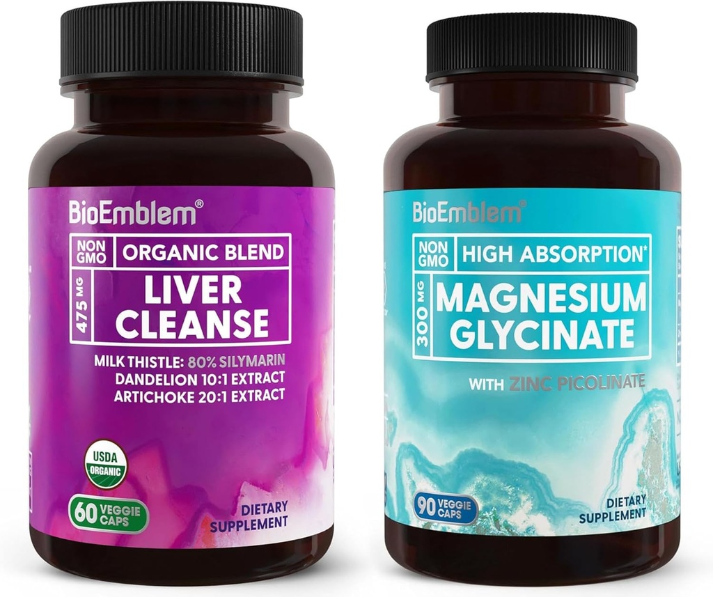 BioEmblem Magnésium Glycinate avec Zinc + BioEmblem USDA Nettoyage biologique du foie