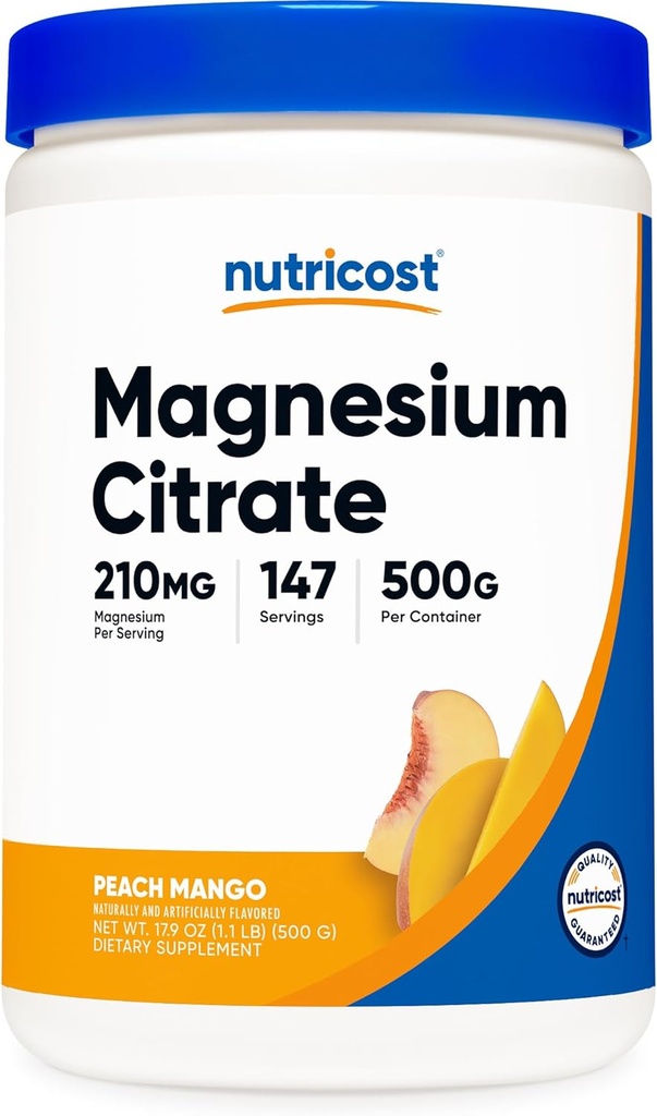 Poudre de citrate de magnésium Nutricost (Peach Mango, 500 grammes)
